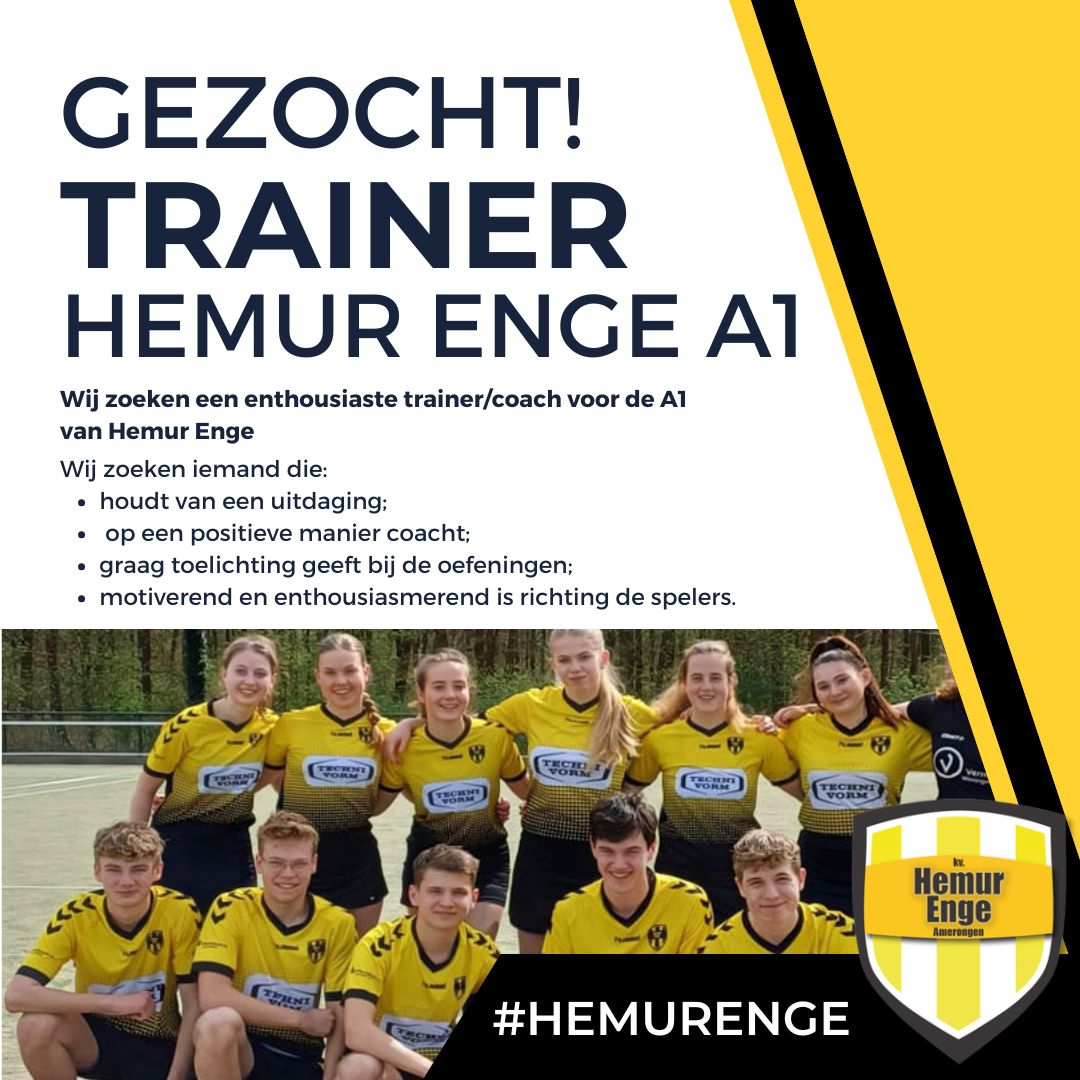  Vacature: Enthousiaste trainer/coach voor onze A1